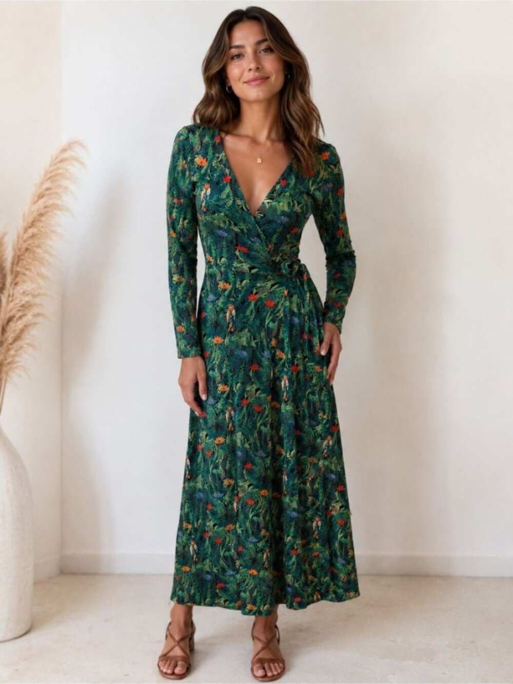 Eva For Robert Janan Leaf Print Made In Italy Wrap Dress Size 6 Vintage